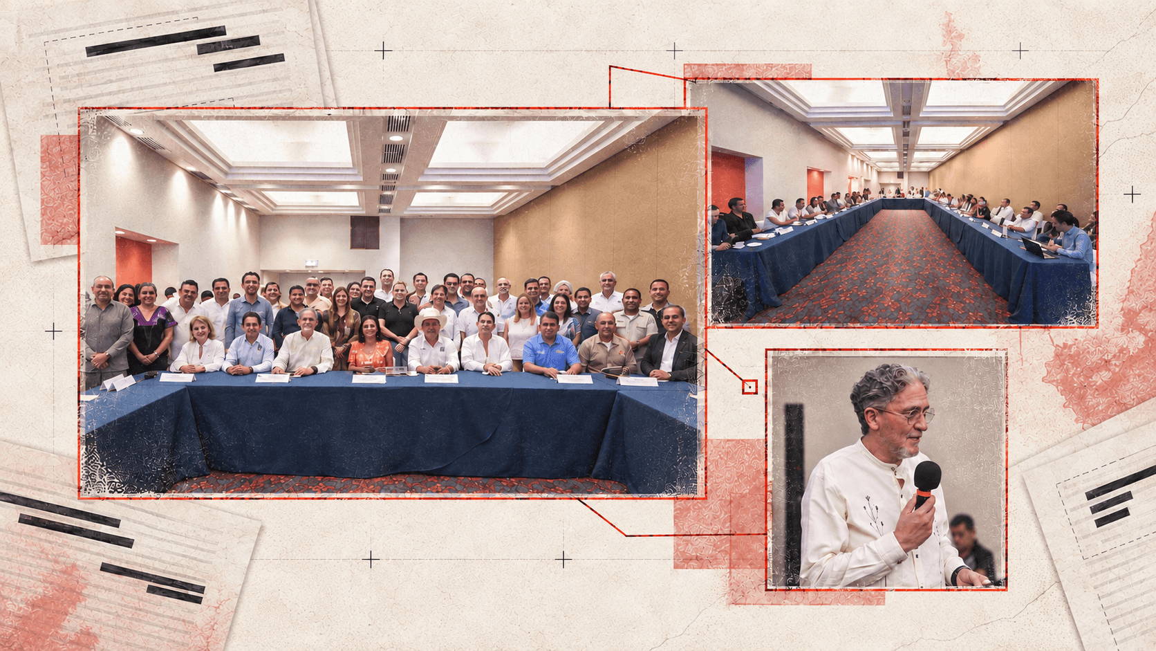 Composición editorial con las fotografías oficiales de la reunión de socialización del Plan Maestro de Huatulco